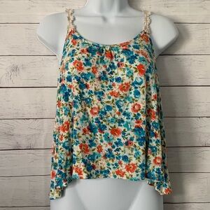 A’gaci Soft Jersey Knit Floral Crop Tank Top with flower straps